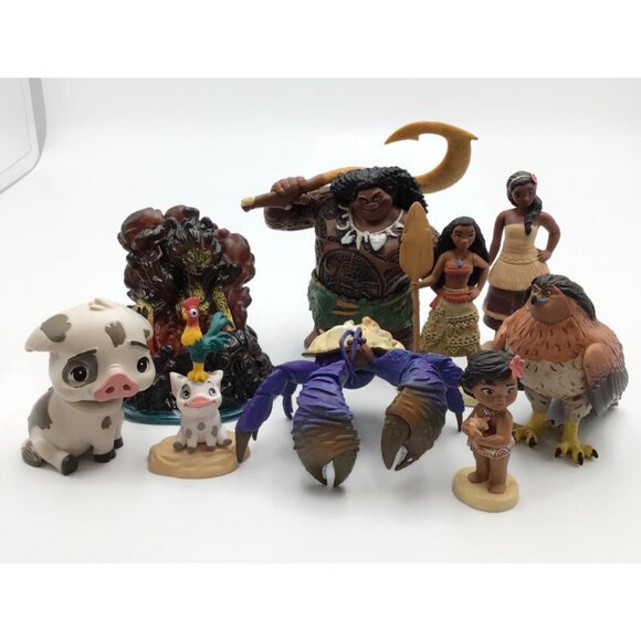 Disney 9 MOANA Figurine Lot Maui Hawk Tamatoa Te Ka Hei Hei Pua Sister Figures - Picture 1 of 14